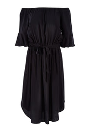 Product shot of the Belle Waist Tie Dress in colour Black (Black), from the front