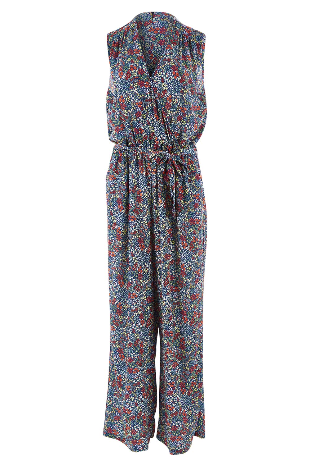 Product shot of the Belle Ditsy Floral Jumpsuit in colour Ditsyflora (Blue), from the front
