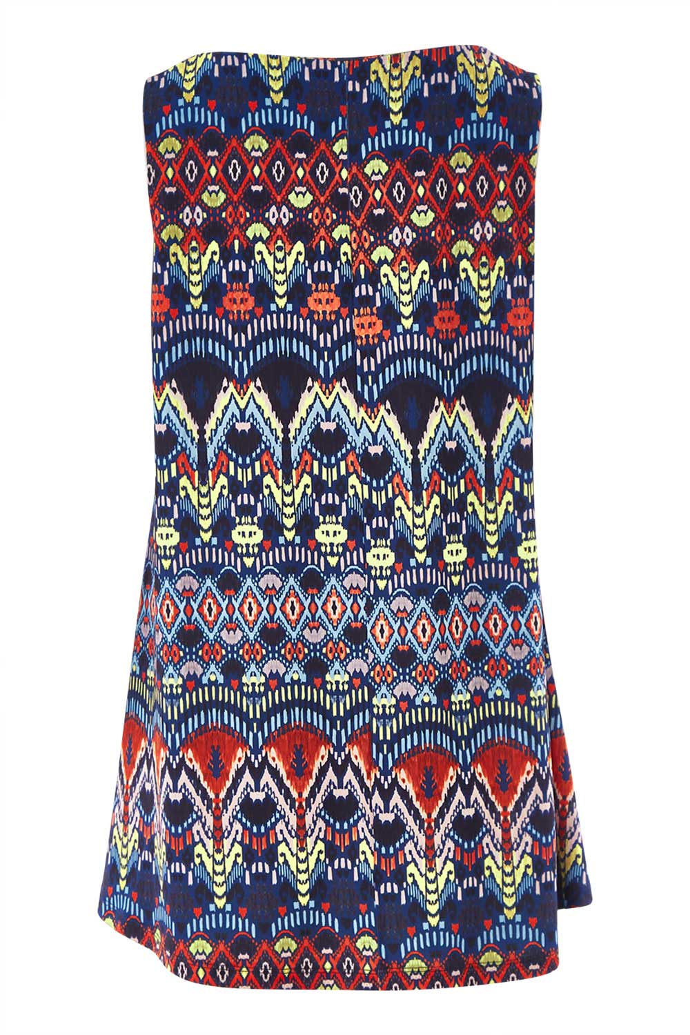 Product shot of the Belle Aztec Trapeze Top in colour Aztec (Red), from the back