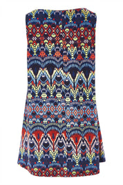 Product shot of the Belle Aztec Trapeze Top in colour Aztec (Red), from the back