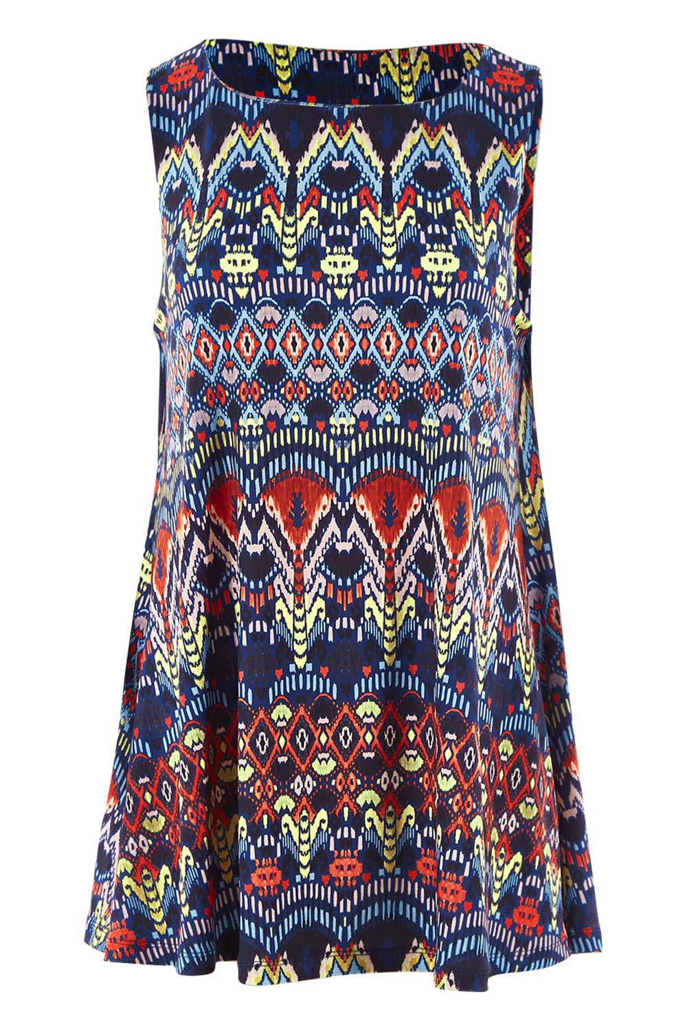 Product shot of the Belle Aztec Trapeze Top in colour Aztec (Red), from the front