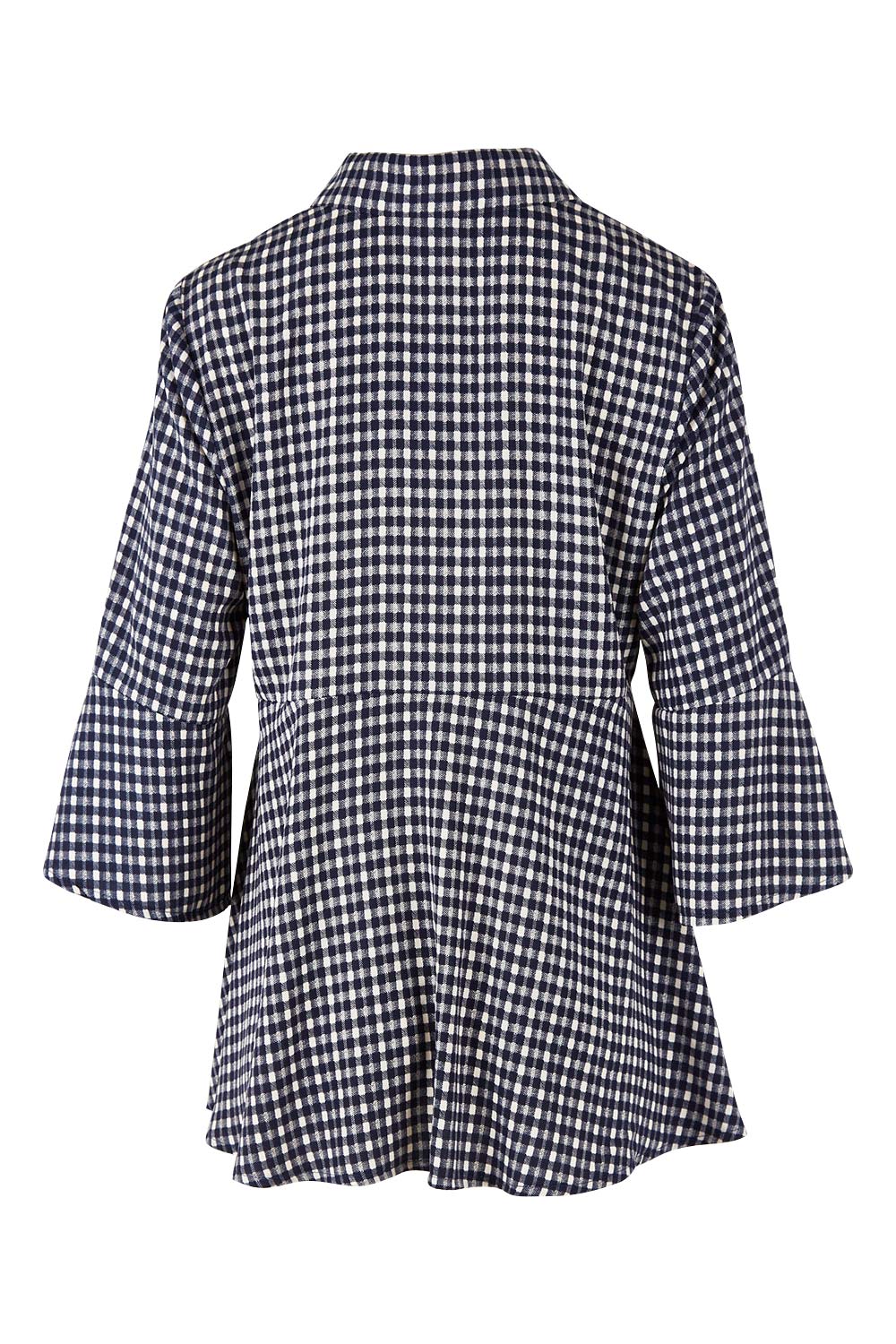 Product shot of the Belle Seam Detail Check Blouse in colour Check (Blue), from the back