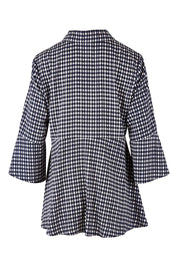 Product shot of the Belle Seam Detail Check Blouse in colour Check (Blue), from the back