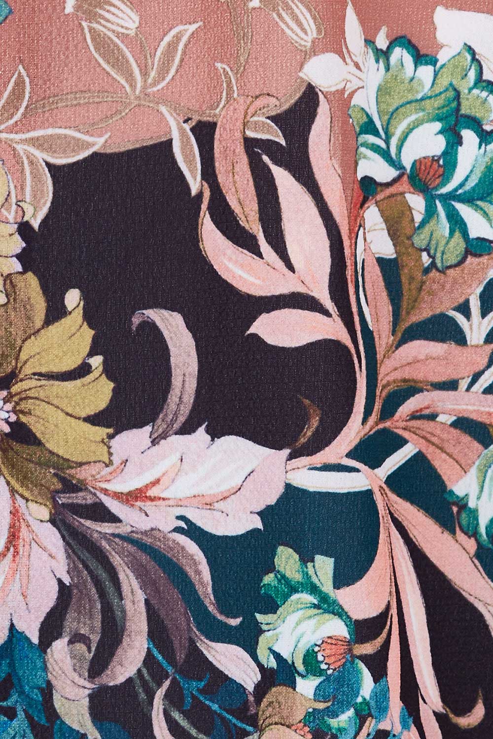 Product shot of the Belle Blossom Floral Wrap Top in colour Blossom, detail