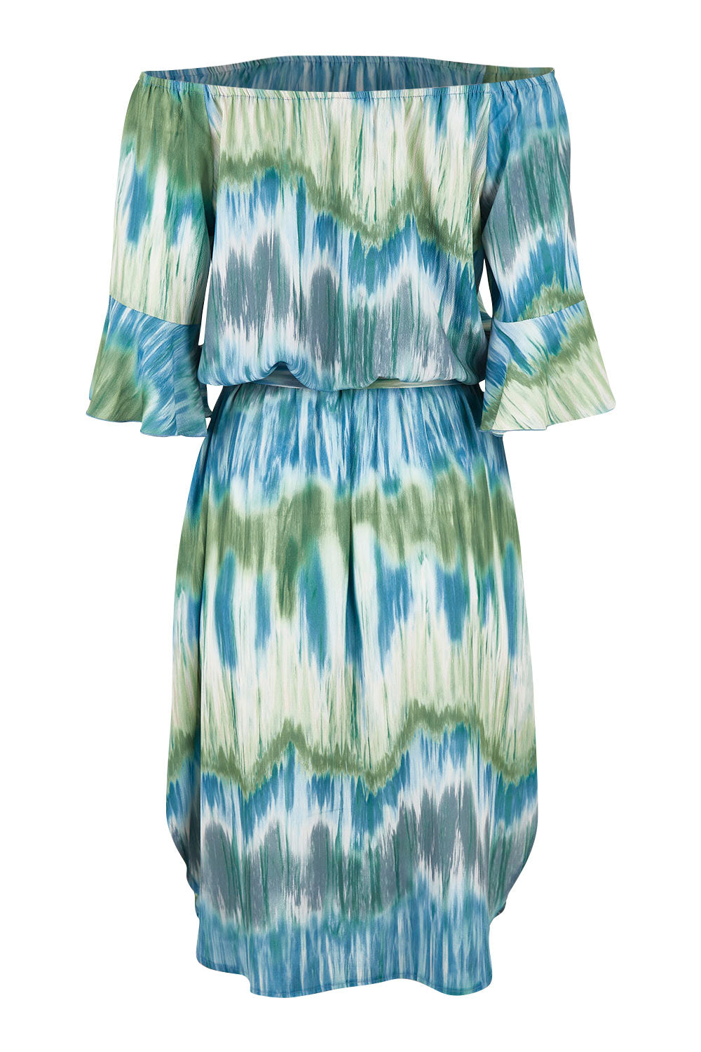 Product shot of the Belle Tie Dye Dress in colour Tiedye (Blue), from the back