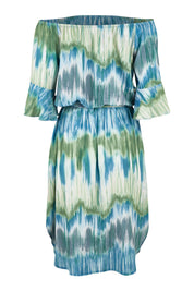 Product shot of the Belle Tie Dye Dress in colour Tiedye (Blue), from the back