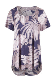 Product shot of the Belle Fern Print Top in colour Fern (Blue), from the front