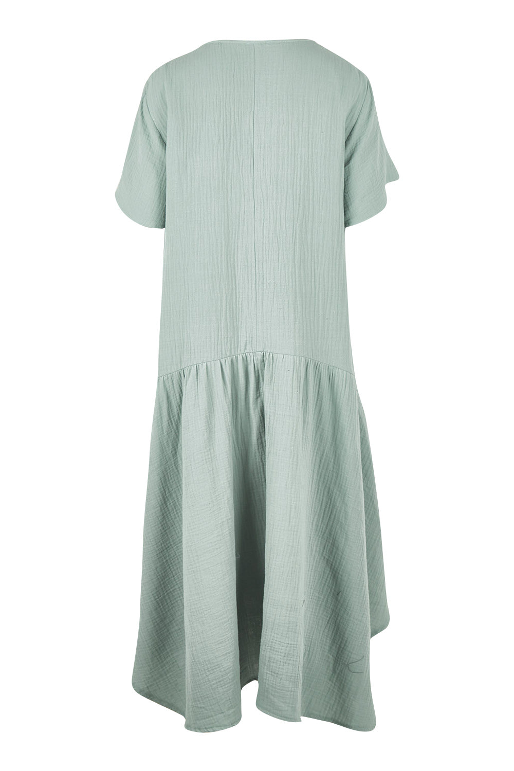 Product shot of the Belle Angled Hem Dress in colour Sage (Green), from the back