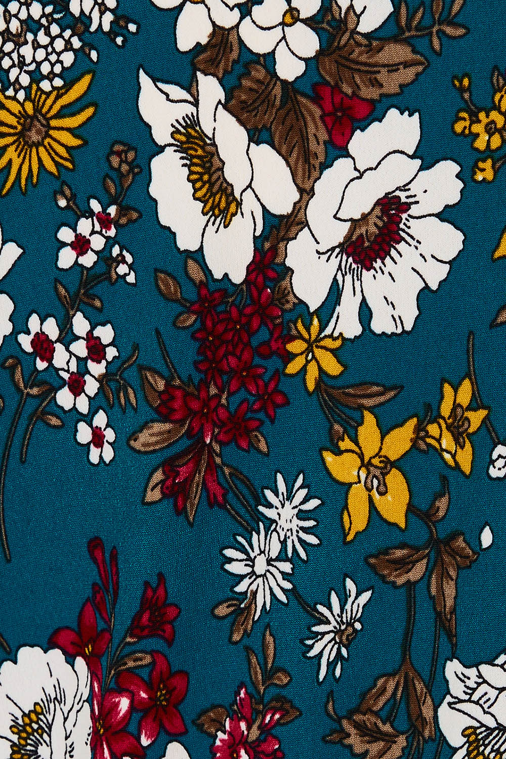 Product shot of the Belle Hip Knot Printed Tee in colour Tealfleur (Green), detail