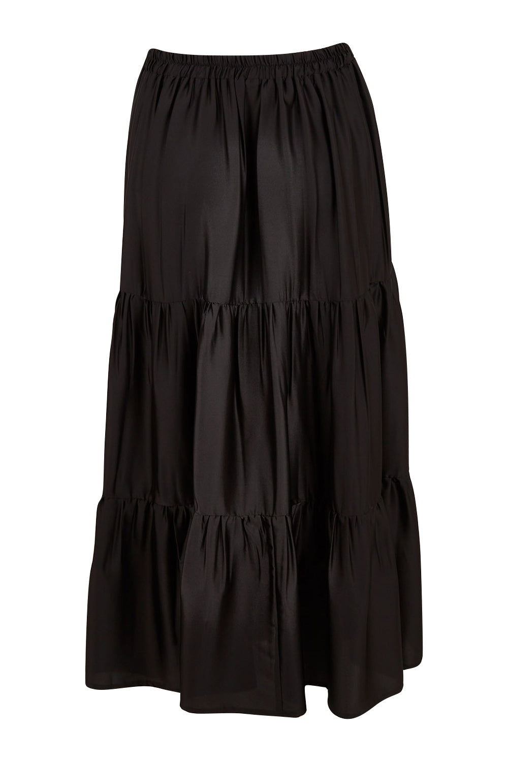 Product shot of the Belle Slinky Tiered Skirt in colour Black (Black), from the back