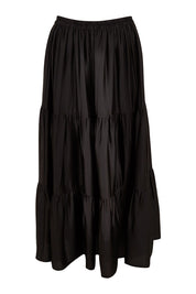 Product shot of the Belle Slinky Tiered Skirt in colour Black (Black), from the front