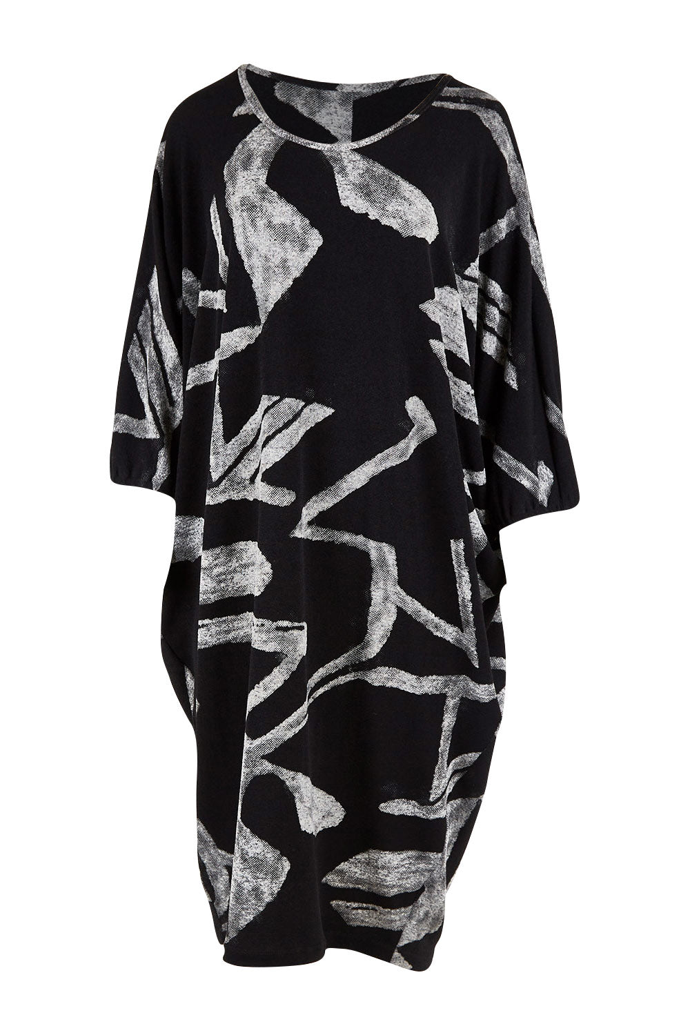 Product shot of the Belle Abstract Warm Knit Dress in colour Abstract (Black), from the front