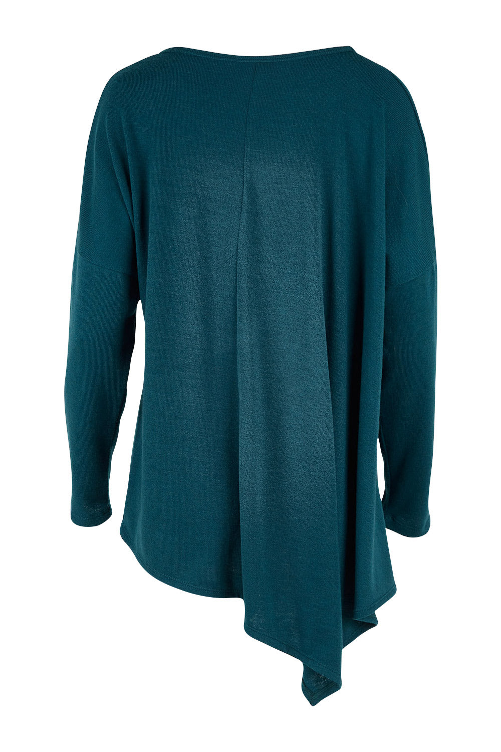 Product shot of the Belle Winter Warm Knit Throw Over in colour Teal (Blue), from the back