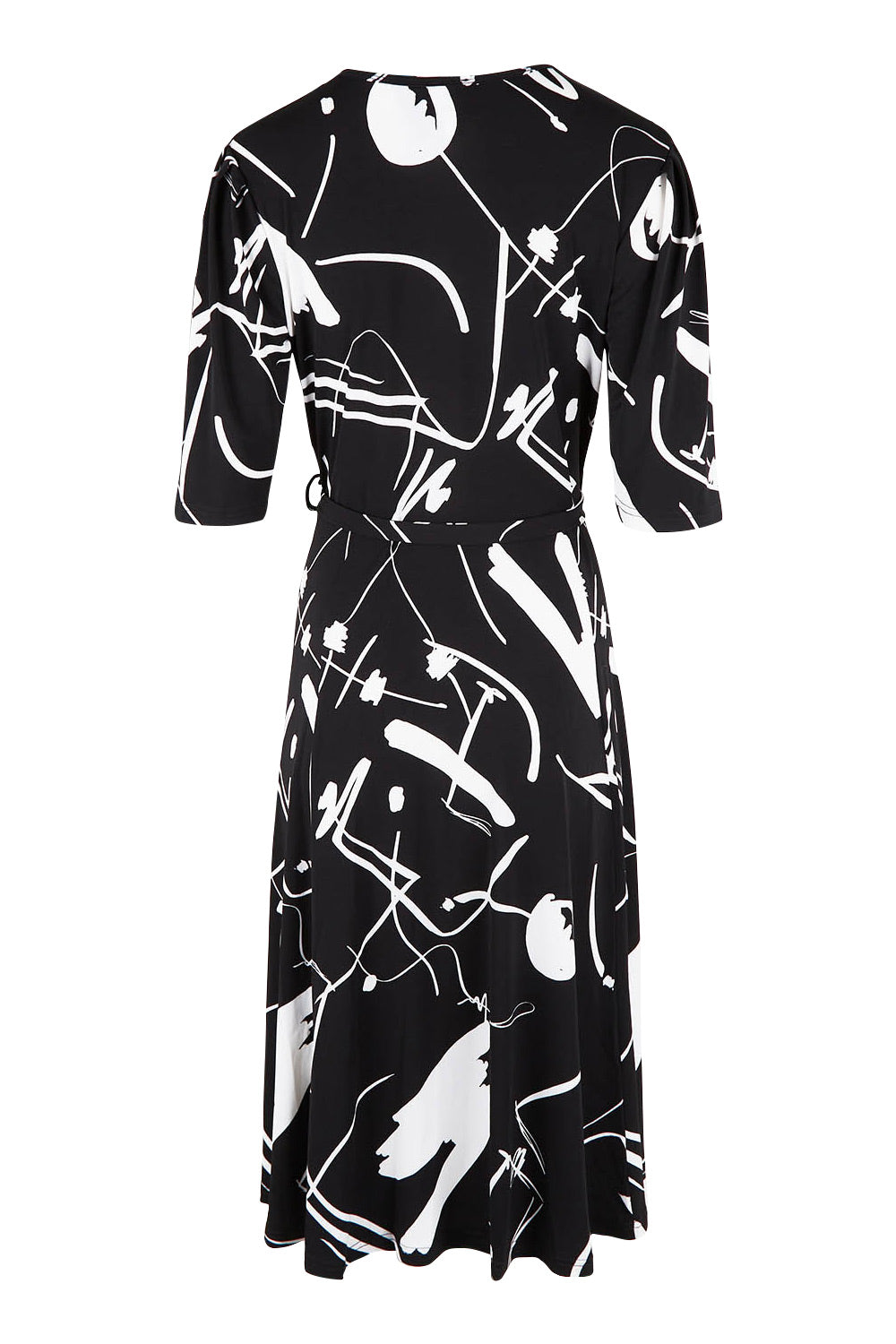 Product shot of the Belle X Over Full Skirt Dress in colour Blackwhite (Black), from the back