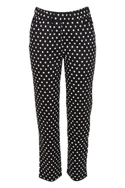 Product shot of the Belle Printed Pull On Slim Leg Cotton Stretch  Pant in colour Blackwhite (Black), from the front