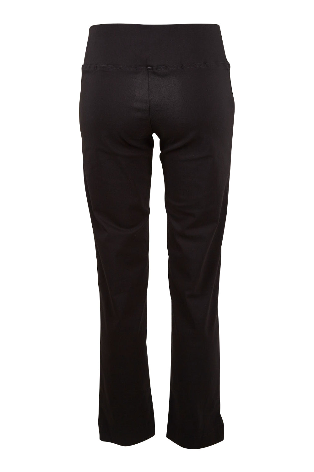 Product shot of the Belle Essential Pull On Slim Leg Pant in colour Black (Black), from the back