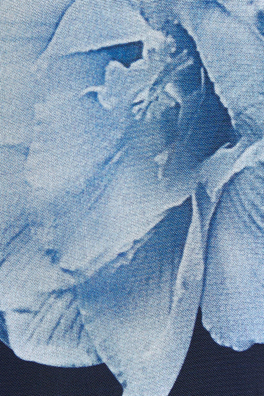 Product shot of the Belle Chiffon Overlay Top in colour Bluefloral (Blue), detail
