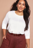 Belle Luxe Bamboo Spliced Tee - Vanilla