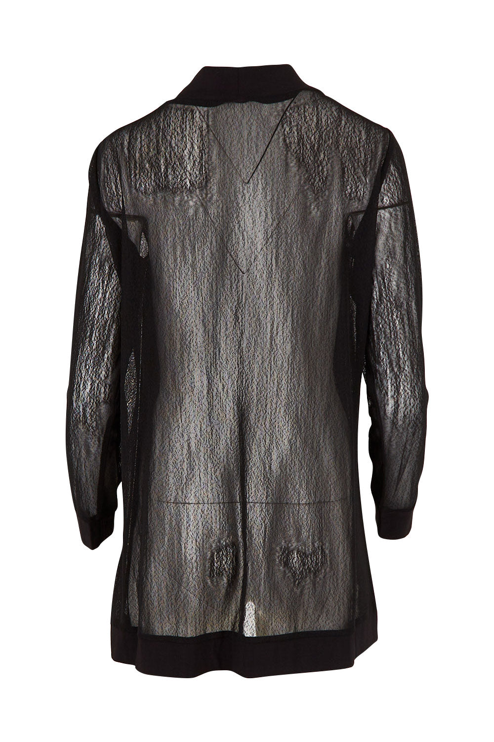 Product shot of the Belle Long Mesh Cardigan in colour Black (Black), from the back