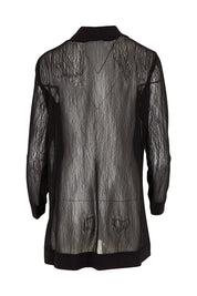 Product shot of the Belle Long Mesh Cardigan in colour Black (Black), from the back