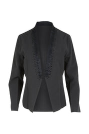 Product shot of the Belle Eyelet Detail Blazer in colour Black (Black), from the front
