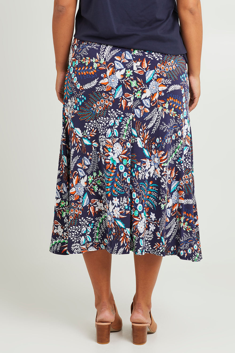 Preloved Belle Pull On Printed Skirt - Navyprint