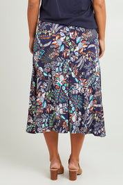 Preloved Belle Pull On Printed Skirt - Navyprint