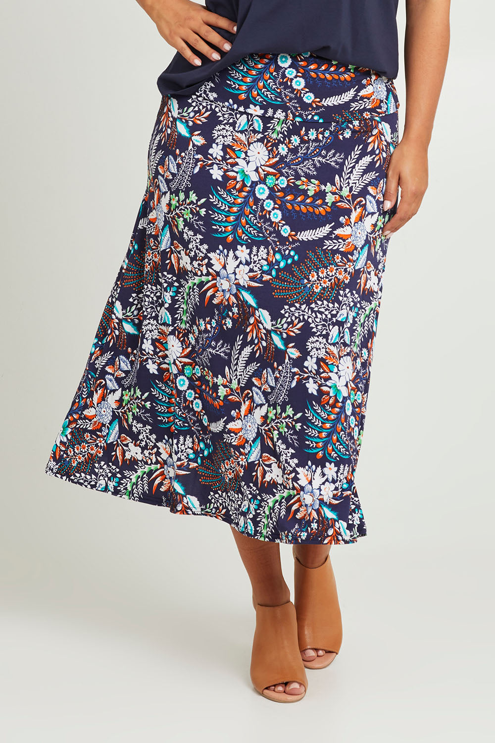 Preloved Belle Pull On Printed Skirt - Navyprint