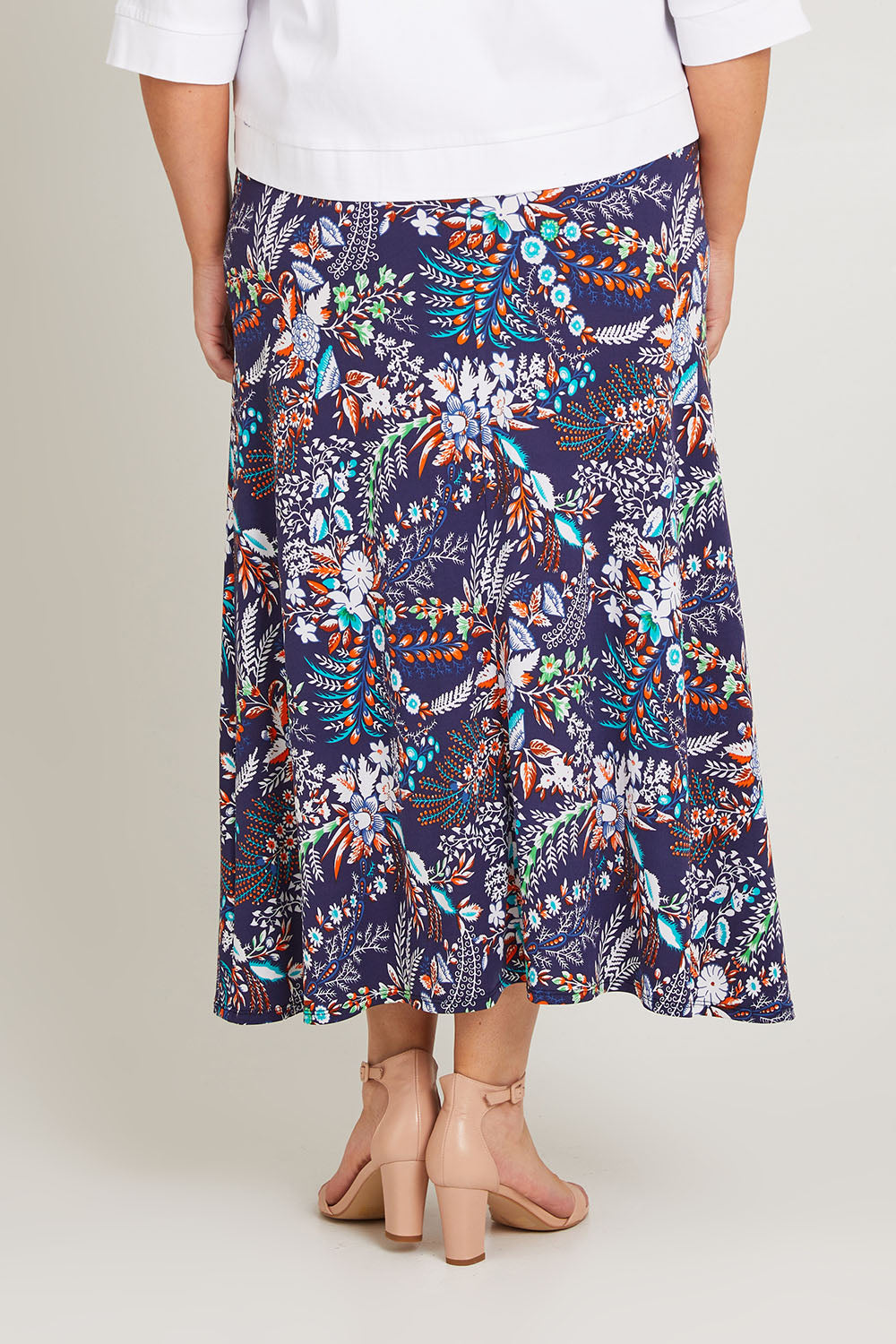 Preloved Belle Pull On Printed Skirt - Navyprint