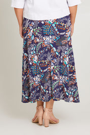 Preloved Belle Pull On Printed Skirt - Navyprint