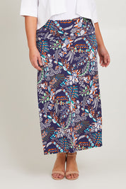 Preloved Belle Pull On Printed Skirt - Navyprint