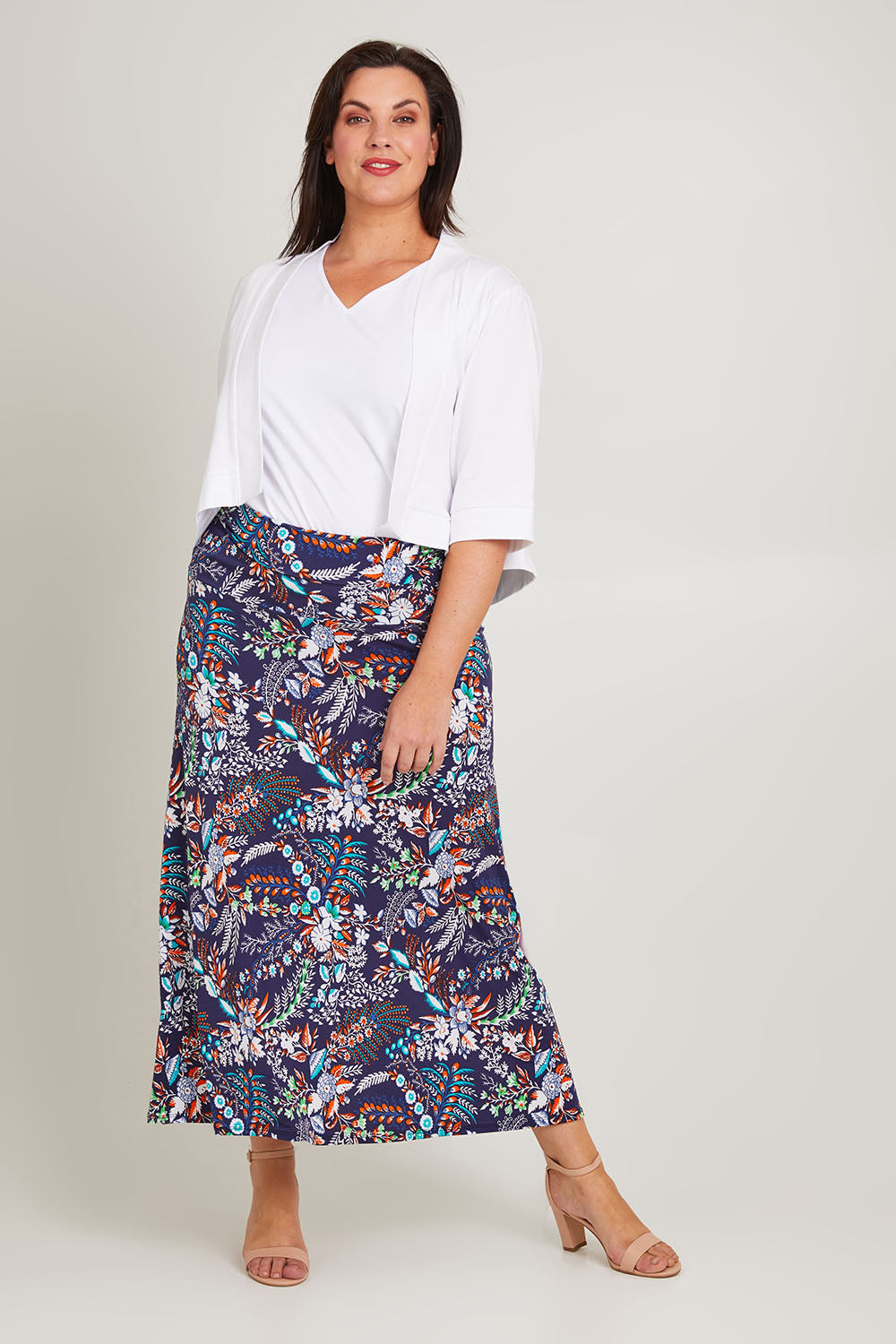 Preloved Belle Pull On Printed Skirt - Navyprint