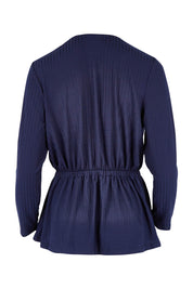 Product shot of the Belle X Over Long Sleeve Tee in colour Navy (Blue), from the back