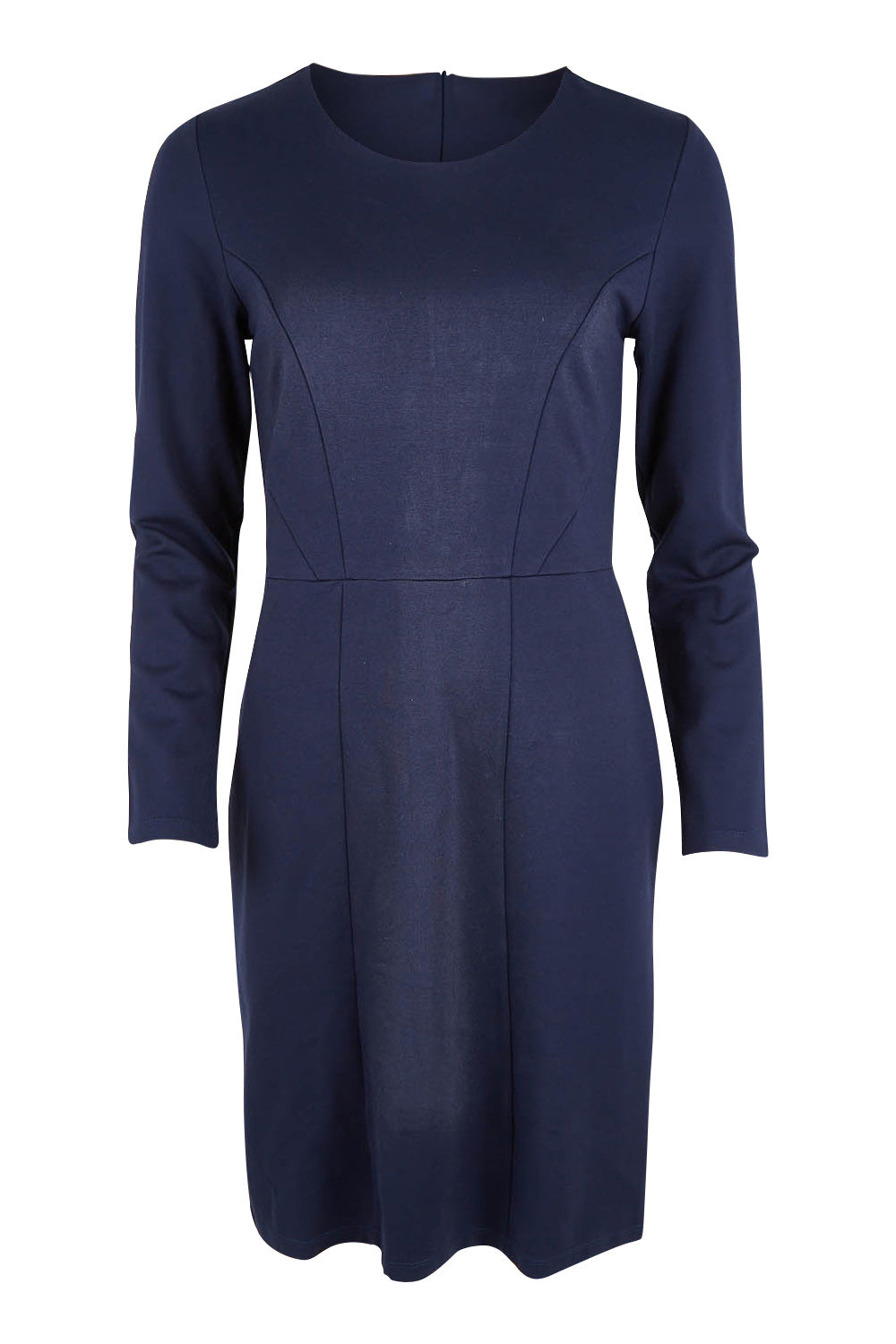 Product shot of the Belle Panelled Ponte Dress in colour Darknavy (Blue), from the front