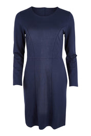 Product shot of the Belle Panelled Ponte Dress in colour Darknavy (Blue), from the front