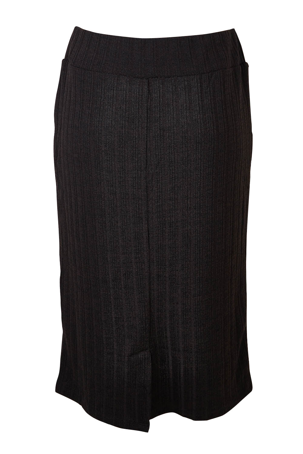 Product shot of the Belle Classic Knit Midi Skirt in colour Black (Black), from the back