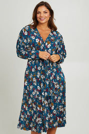 Preloved Belle Printed Faux Wrap Dress - Tealfleur