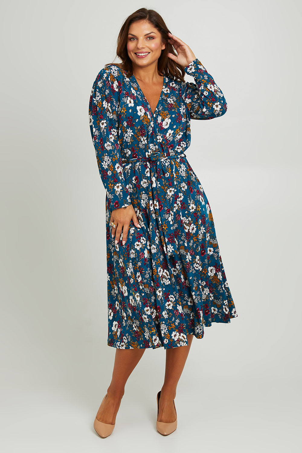 Preloved Belle Printed Faux Wrap Dress - Tealfleur