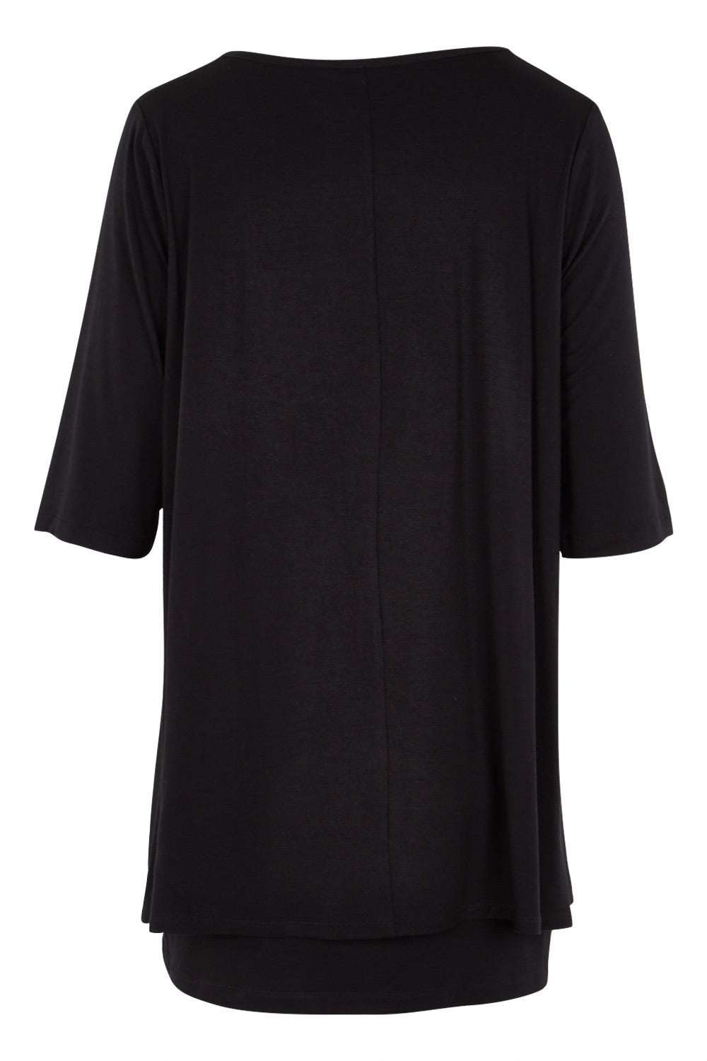 Product shot of the Belle Half Sleeve Forgiver Tunic in colour Black (Black), from the back