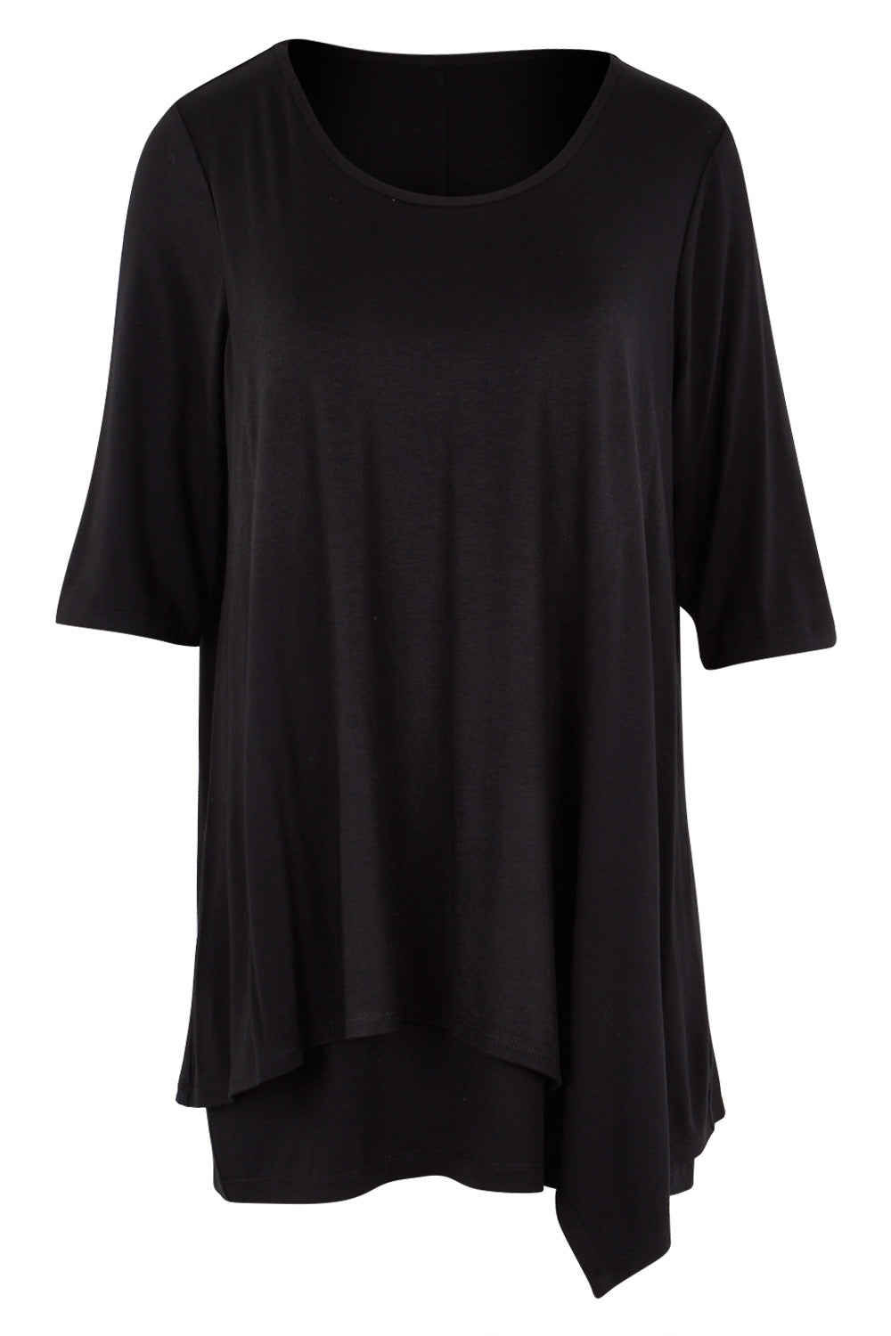 Product shot of the Belle Half Sleeve Forgiver Tunic in colour Black (Black), from the front