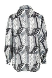 Product shot of the Belle Full Sleeve Printed Shirt in colour Blackivory (Black), from the back