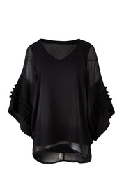 Product shot of the Belle Chiffon Bubble Detail Top w/Cami in colour Black (Black), from the front