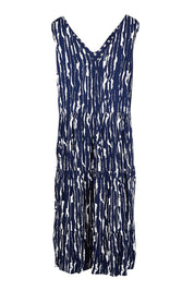 Product shot of the Belle V Neck Reversible Dress in colour Navywhite (Blue), from the back