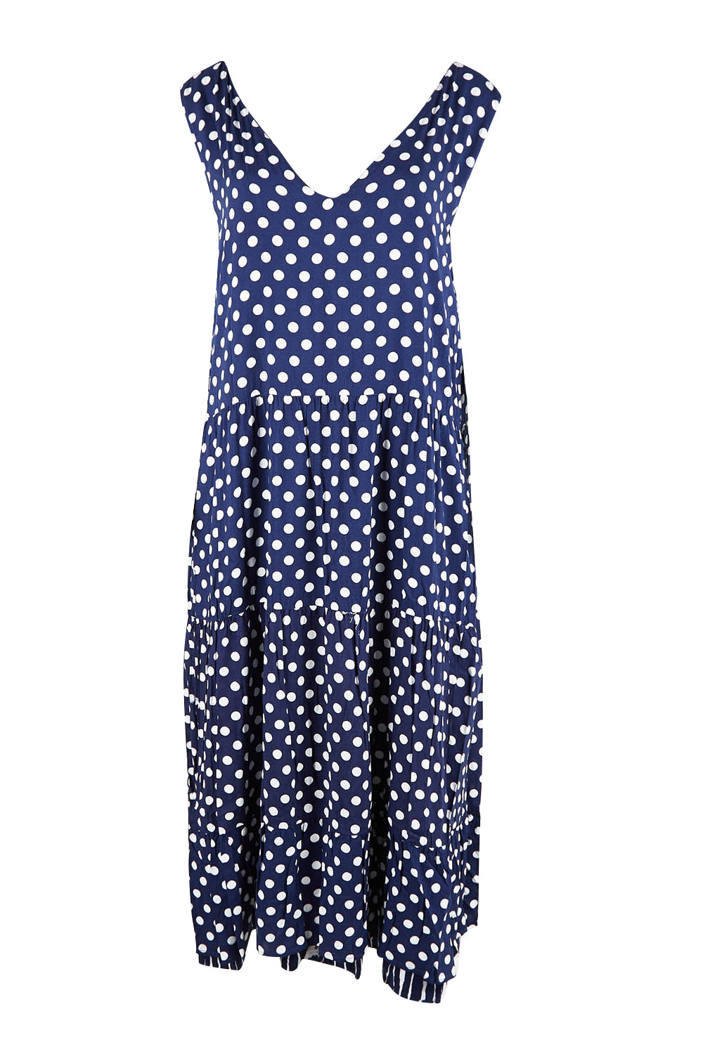 Product shot of the Belle V Neck Reversible Dress in colour Navywhite (Blue), detail