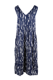 Product shot of the Belle V Neck Reversible Dress in colour Navywhite (Blue), from the front