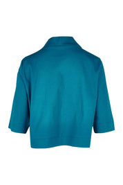Product shot of the Belle Cotton Sateen Cropped Jacket in colour Jewelblue (Blue), from the back