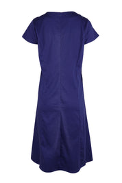Product shot of the Belle A Line Cotton Sateen Dress in colour Sapphire (Blue), from the back