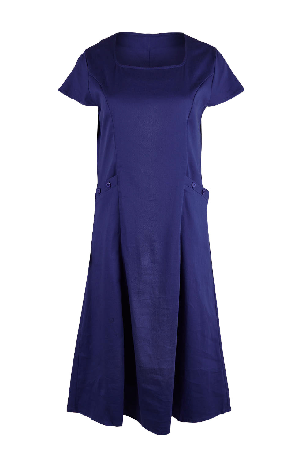 Product shot of the Belle A Line Cotton Sateen Dress in colour Sapphire (Blue), from the front