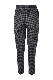Product shot of the Belle Check Pull on Pant in colour Blackwhite (Black), from the back