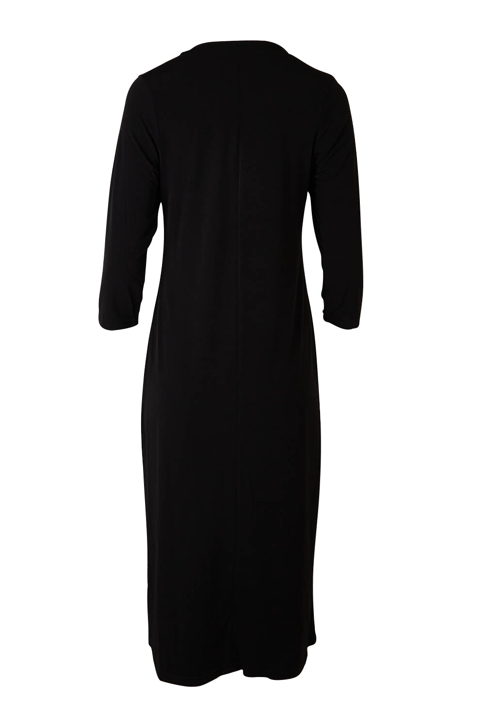 Product shot of the Belle 3/4 Sleeve Slip Dress in colour Black (Black), from the back